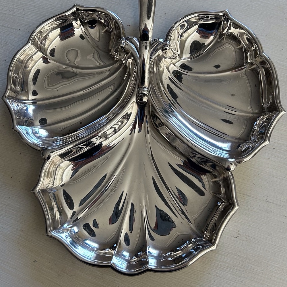 Silver Plated Three-Section Leaf Server